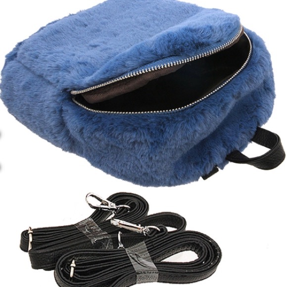 Blue fur mini backpack with zipper closure *NWT*